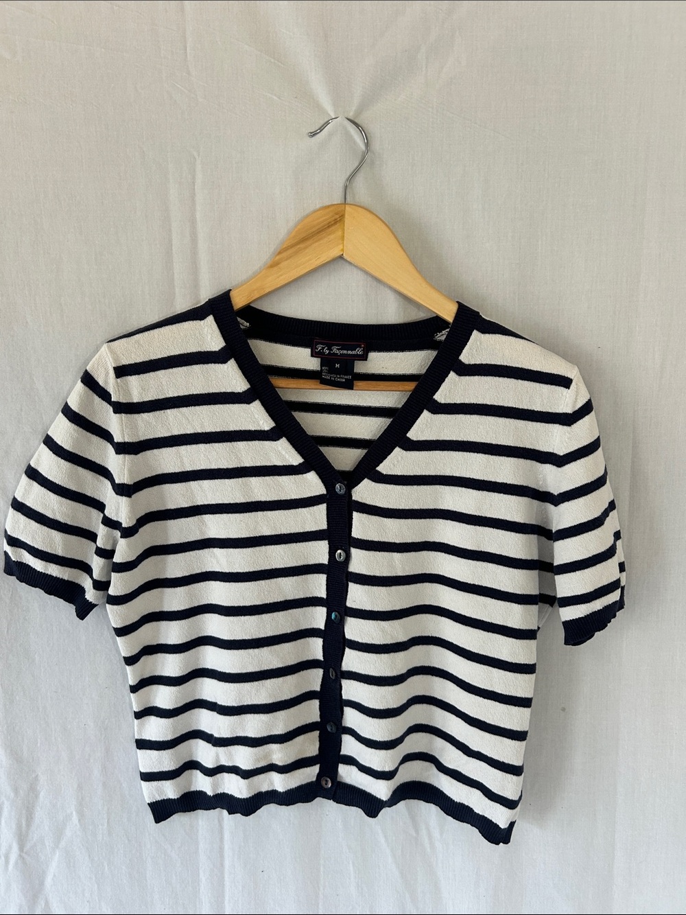 Faconnable Navy and White Striped Cotton Sweater